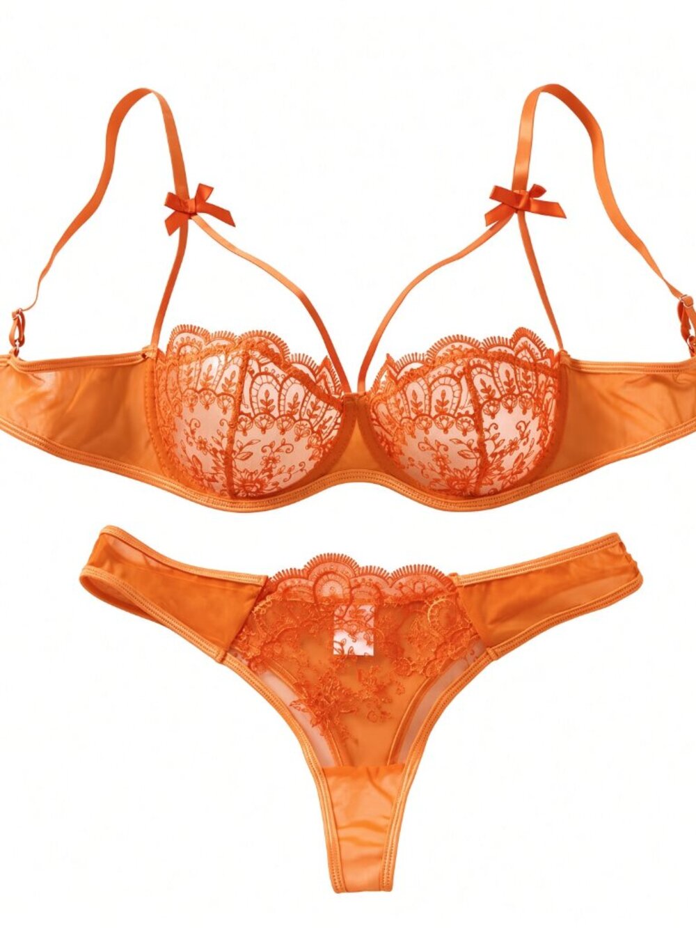 Cherish Lingerie Orange Lace Balconette Bra & Thong Set Size M